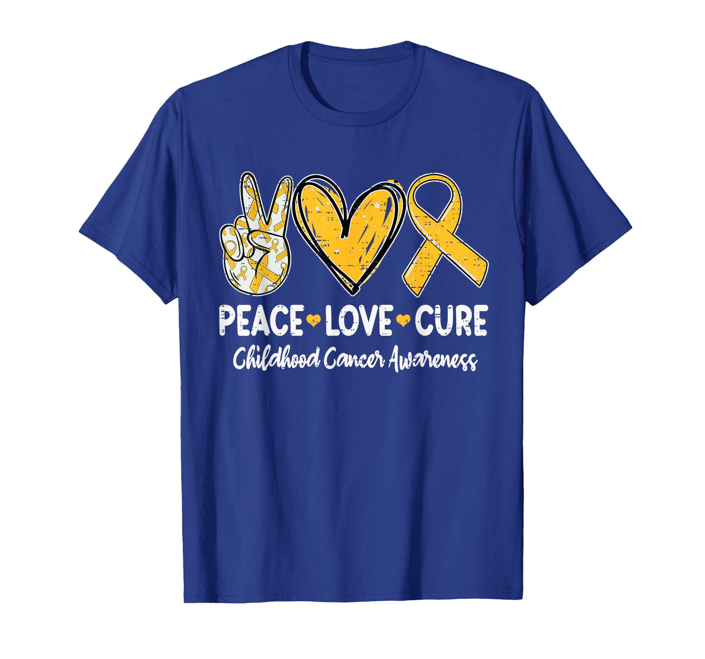 Peace Love Cure Childhood Cancer Awareness Gold Ribbon T-Shirt