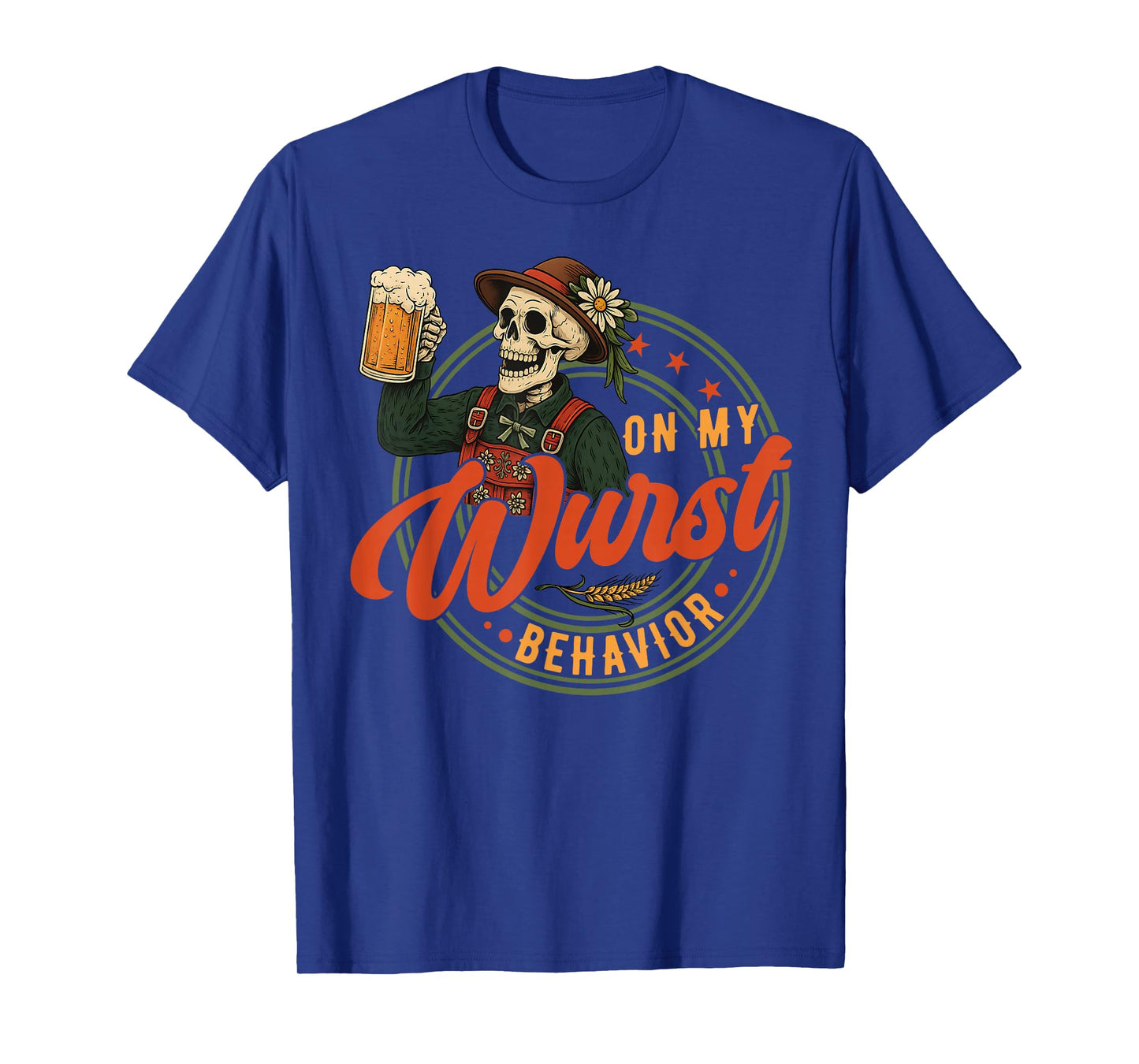 Oktoberfest On My Wurst Behavior German Beer Skeleton Men T-Shirt