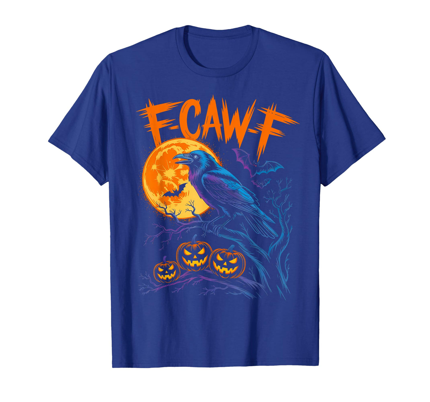 Funny F Caw F Raven Moon Spooky Graphic Halloween Crow Pun T-Shirt