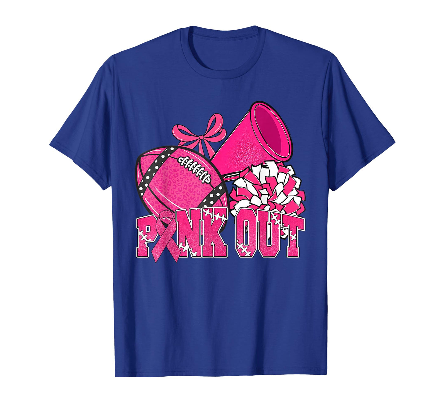 Pink Out Football Pink Bow Cheer Breast Cancer Awareness T-Shirt