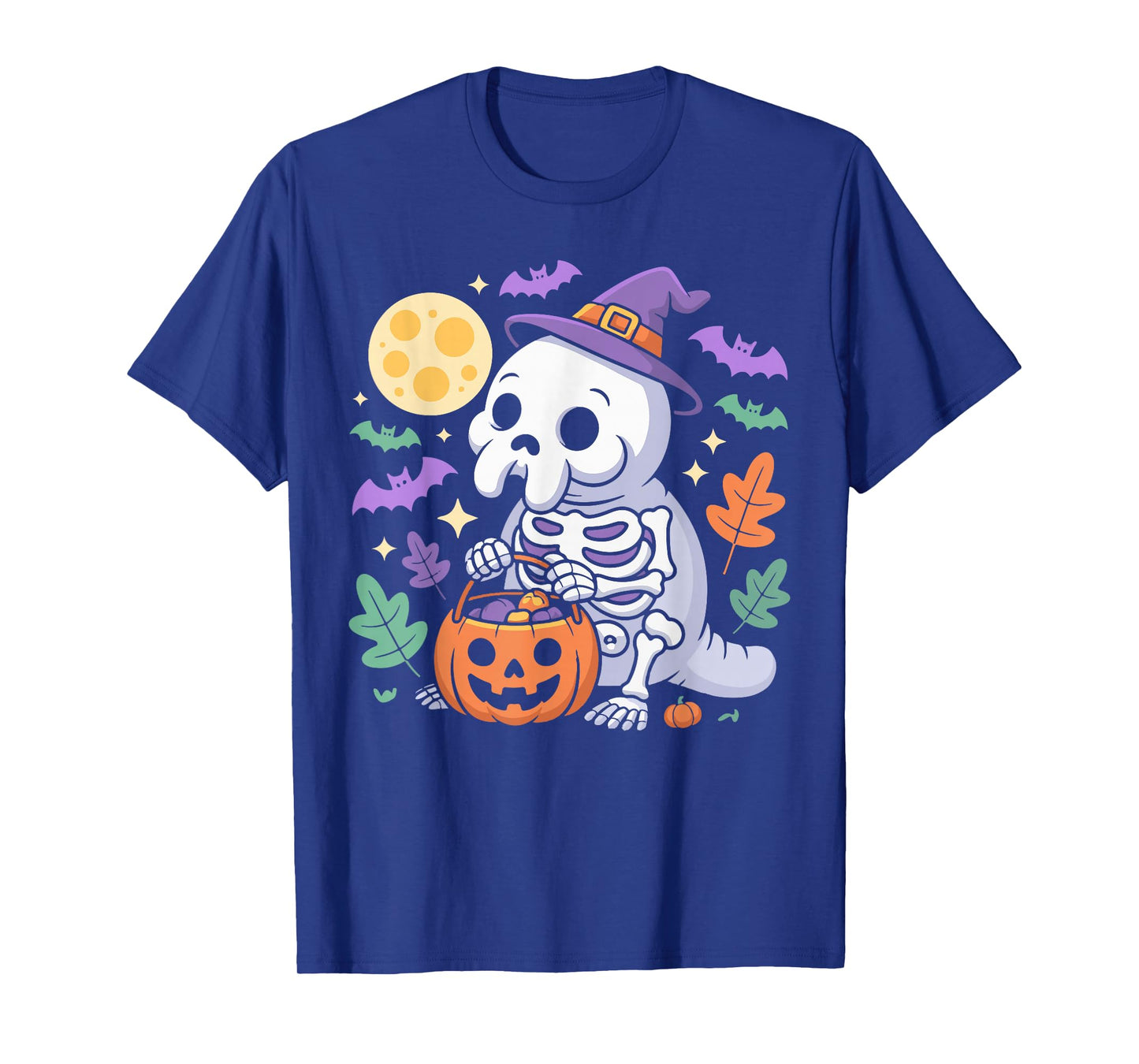 Spooky Manatee Skeleton Witch Hat Pumpkin Halloween Men Boys T-Shirt