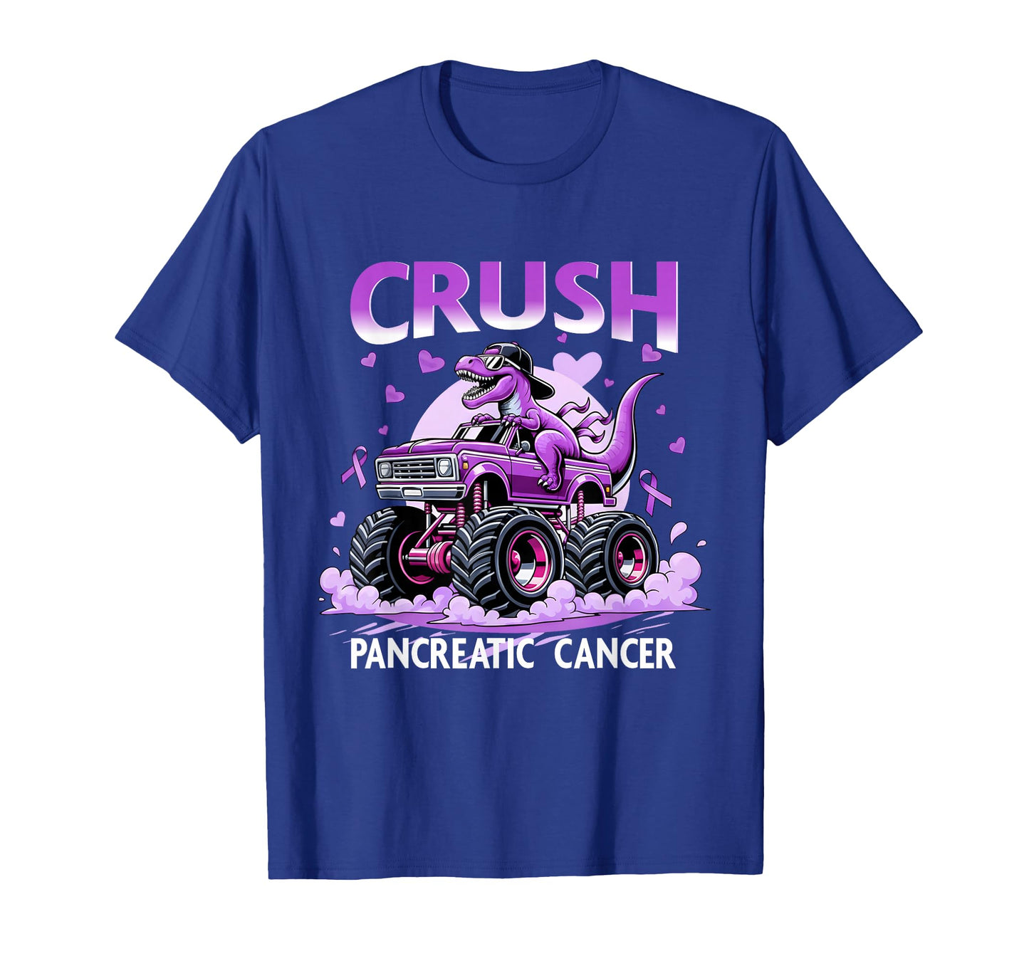 Crush Pancreatic Cancer Dino Truck Purple Ribbon Support T-Shirt