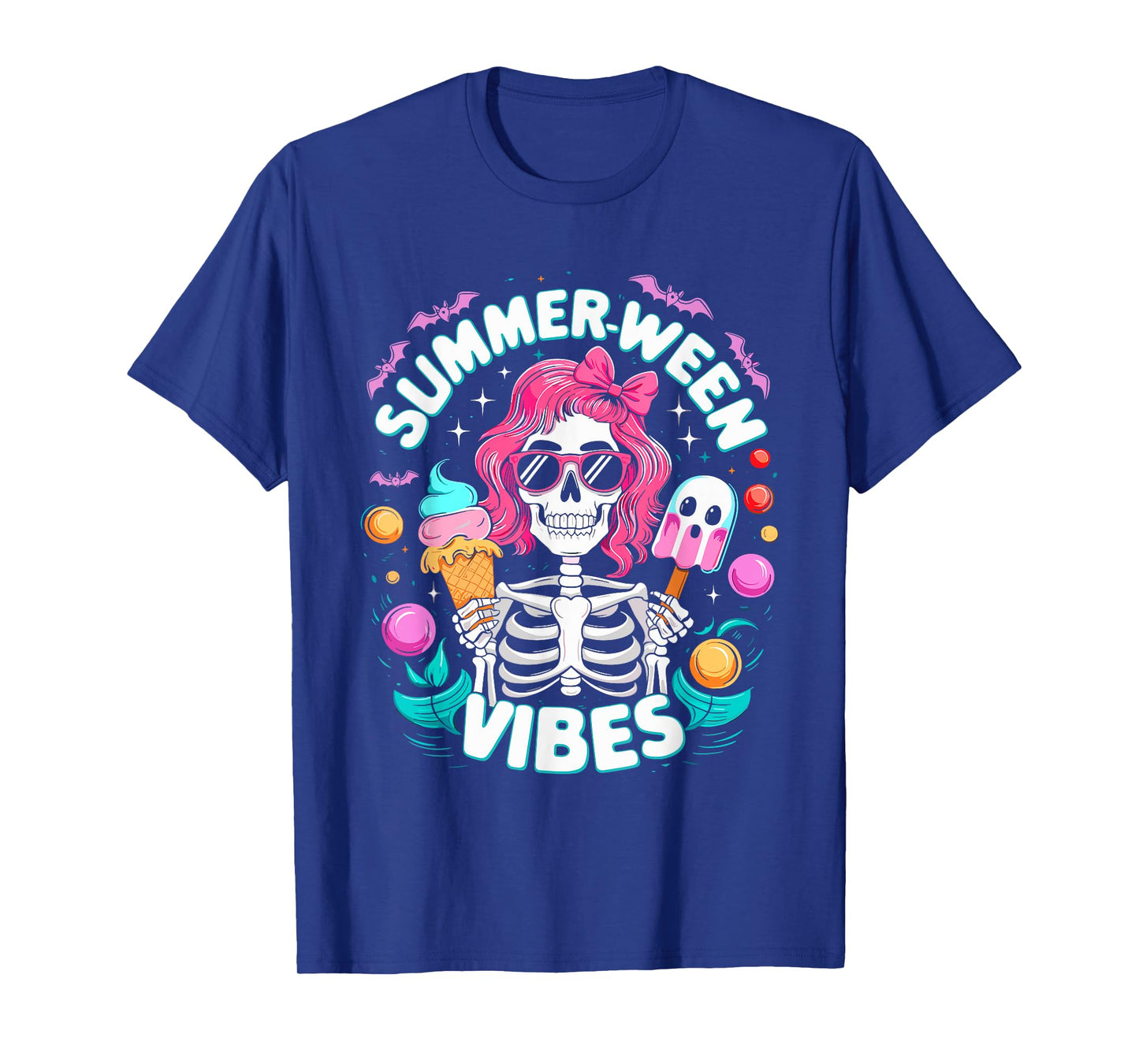 Summerween Vibes Skeleton Spooky Vacation Halloween Summer T-Shirt