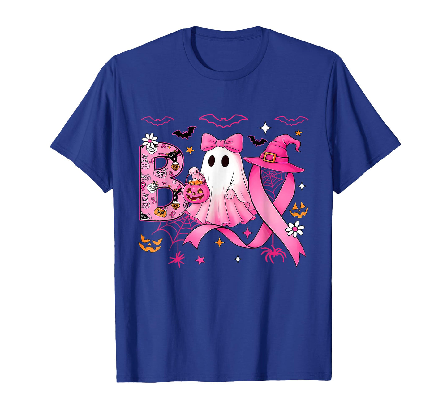 Funny Boo Pumpkin Witch Pink Ribbon Breast Cancer Halloween T-Shirt
