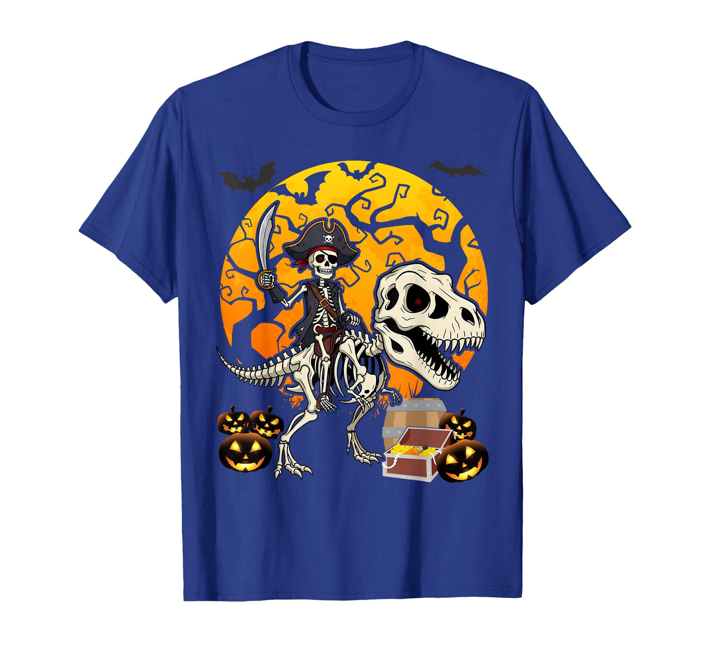 Skeleton Pirate Riding T-Rex Halloween Costume Dinosaur Boys T-Shirt