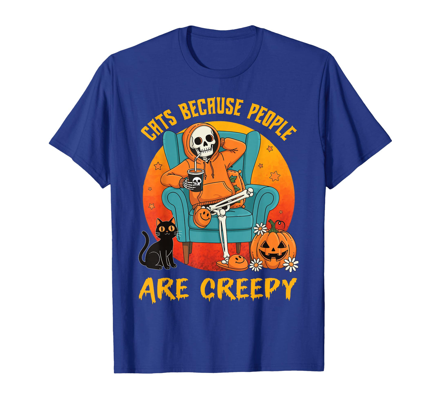 Cats Because People are Creepy Cat Halloween Spooky Skeleton T-Shirt