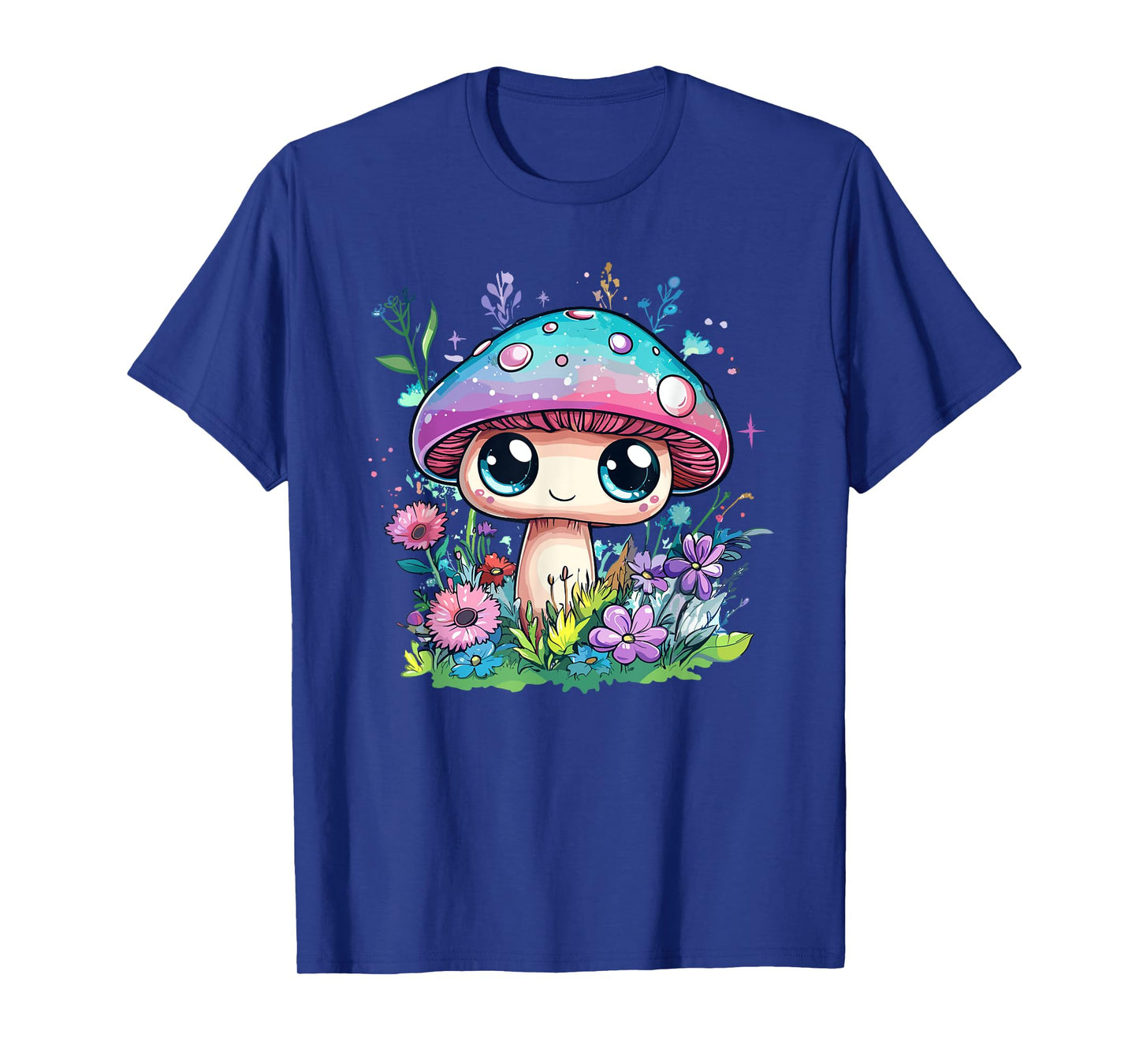 Cute Kawaii Mushroom With Flowers Magic Eyes T-Shirt