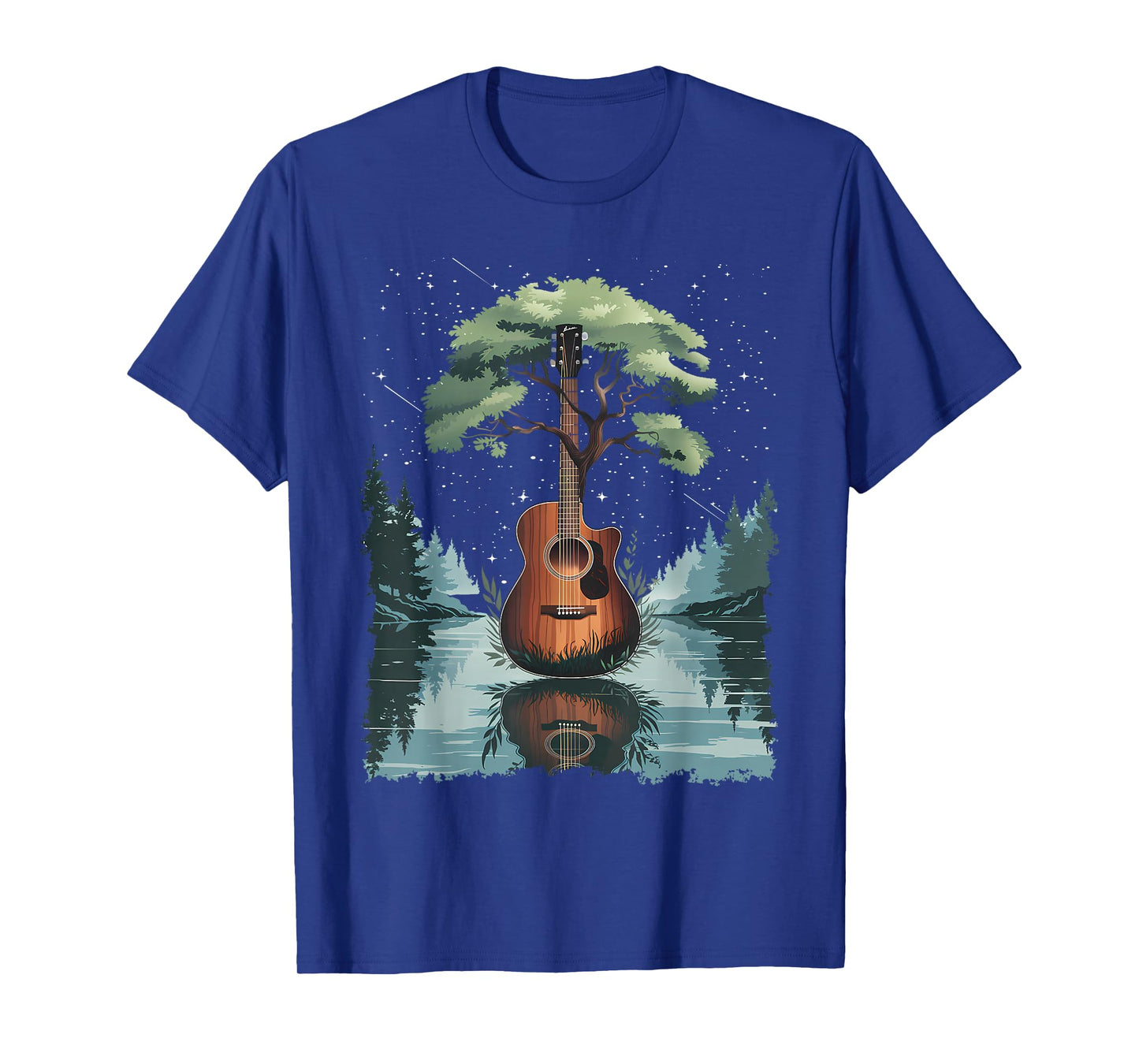 Acoustic Guitar Tree and Moon By The Lake Guitarist T-Shirt