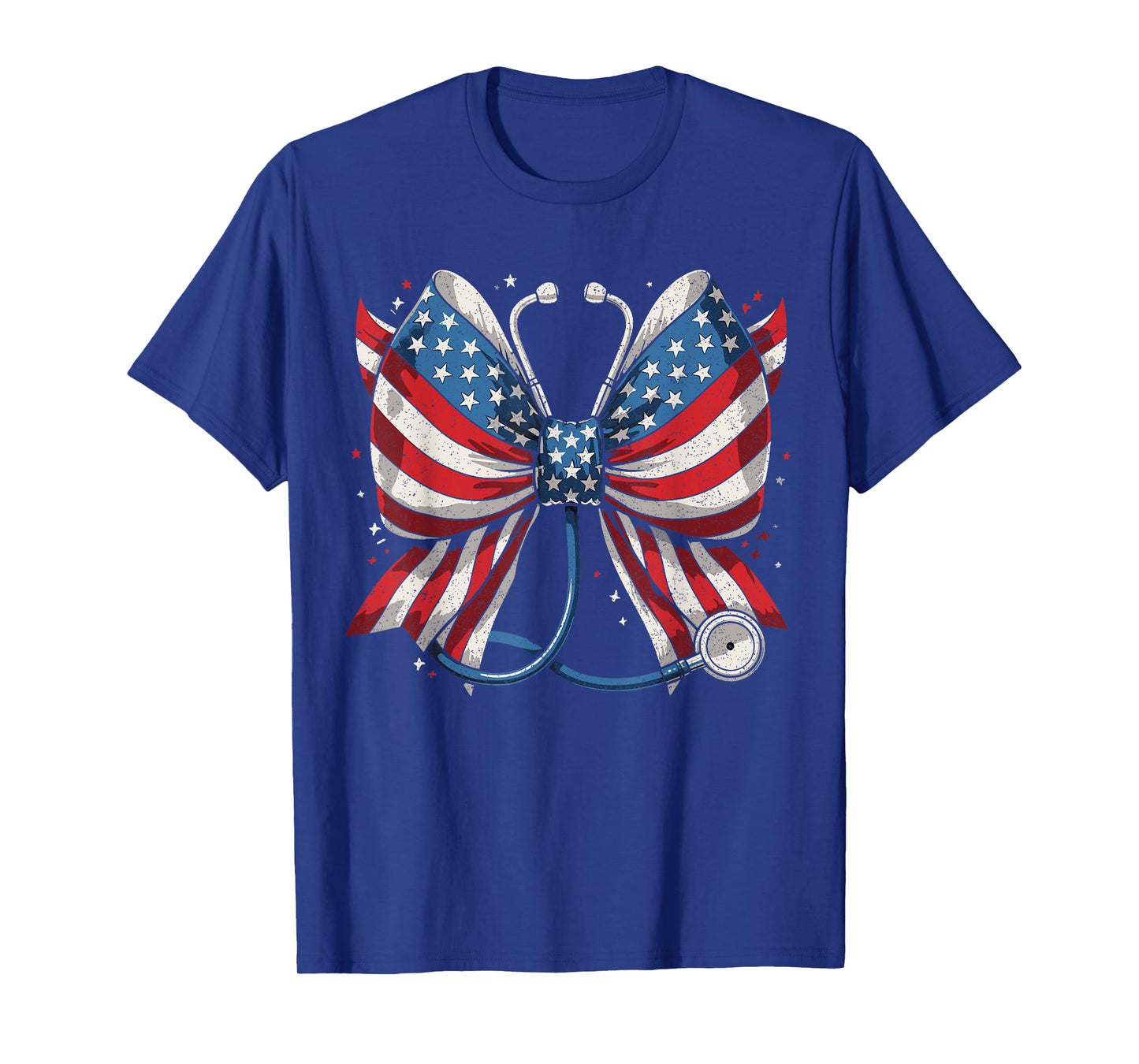 USA Flag Stethoscope Coquette Bow RN Nurse 4th of July T-Shirt