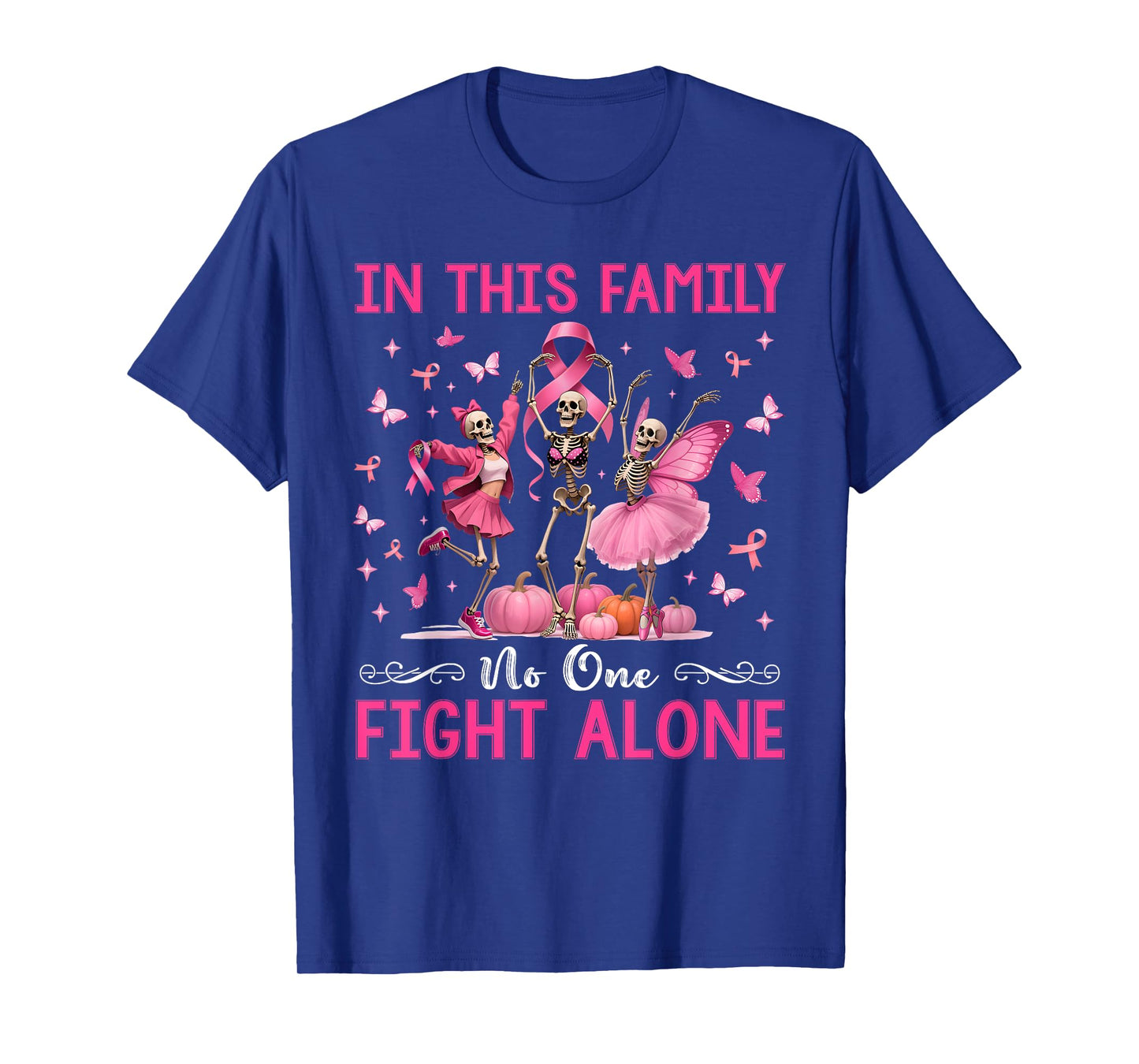 Womens Breast Cancer Awareness Dancing Skeleton Pumpkin Hall T-Shirt