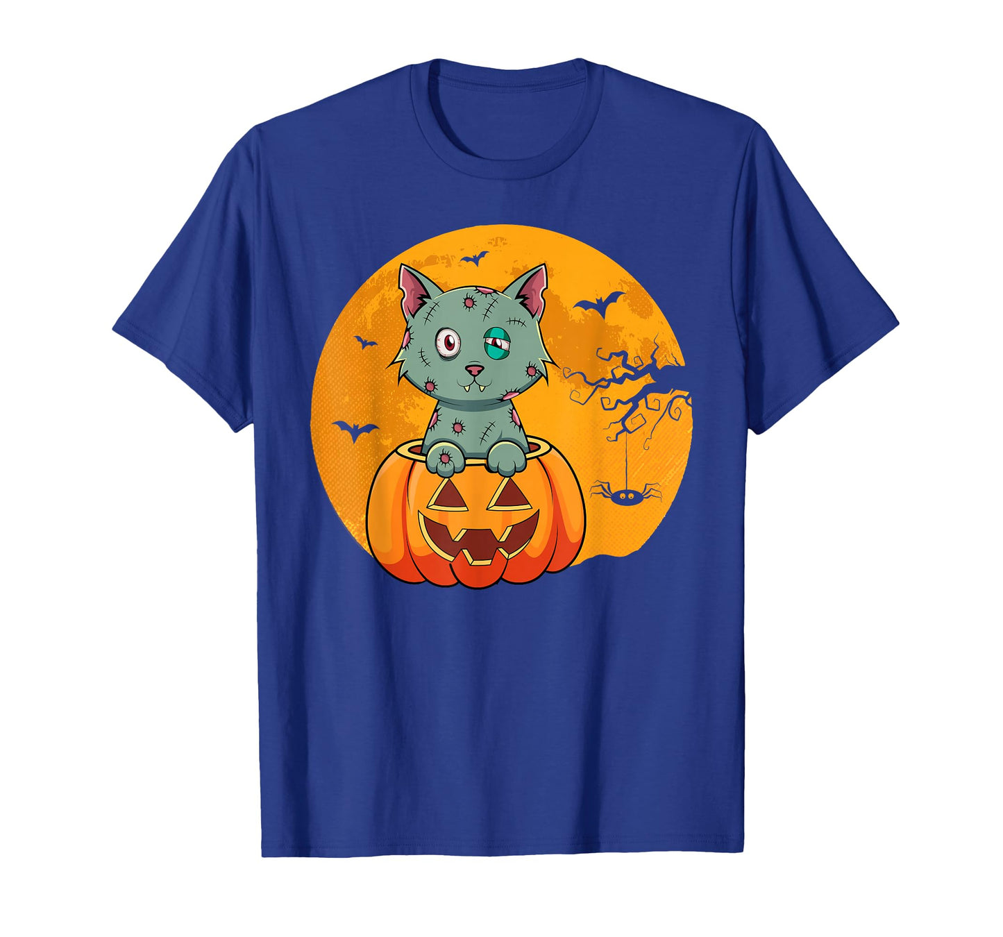Zombie Cat Halloween Vintage Scary Spooky Pumpkin Horror Cat T-Shirt