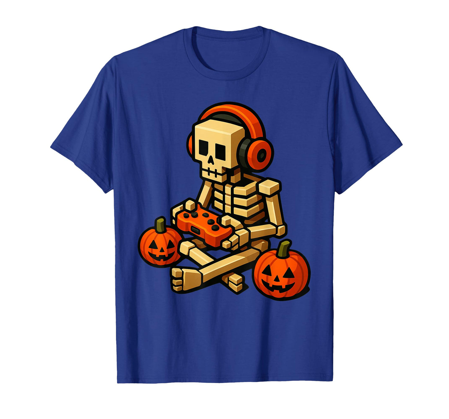 Halloween Skeleton Gamer Pixel Video Gaming Boys Men Kids T-Shirt