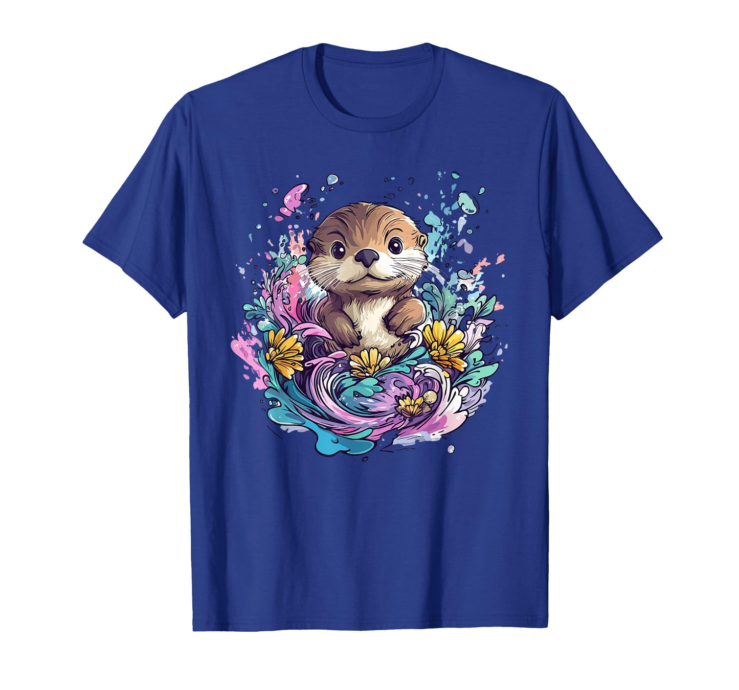 Cute Otter Surrounded By Colorful Flowers T-Shirt