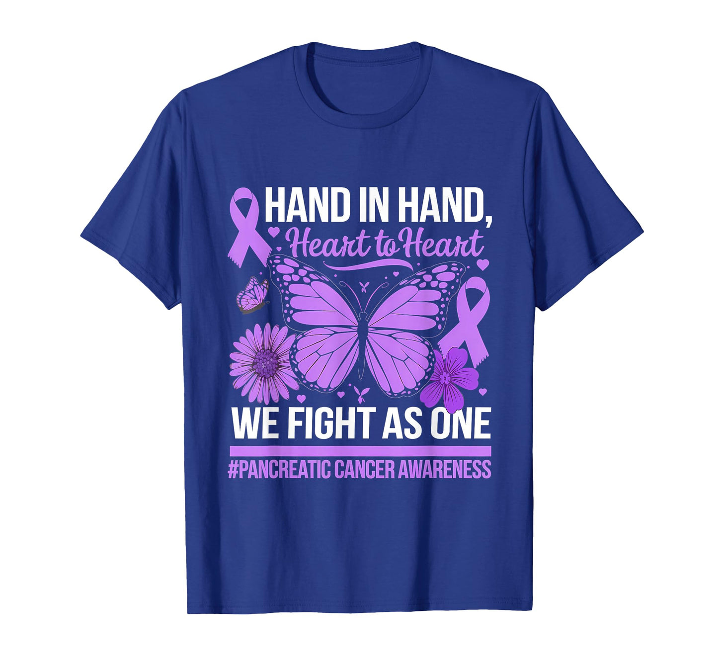 Pancreatic Cancer Awareness Hand In Hand Purple Ribbon T-Shirt