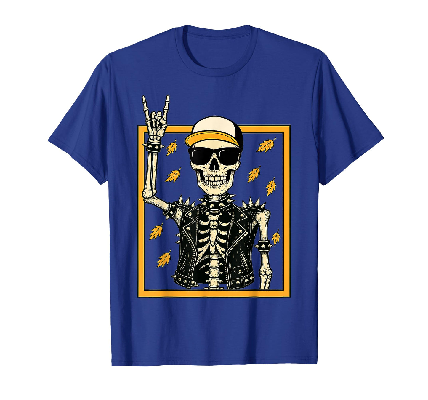 Vintage Halloween Skeleton Rock On Hand Skeleton Men Boys T-Shirt