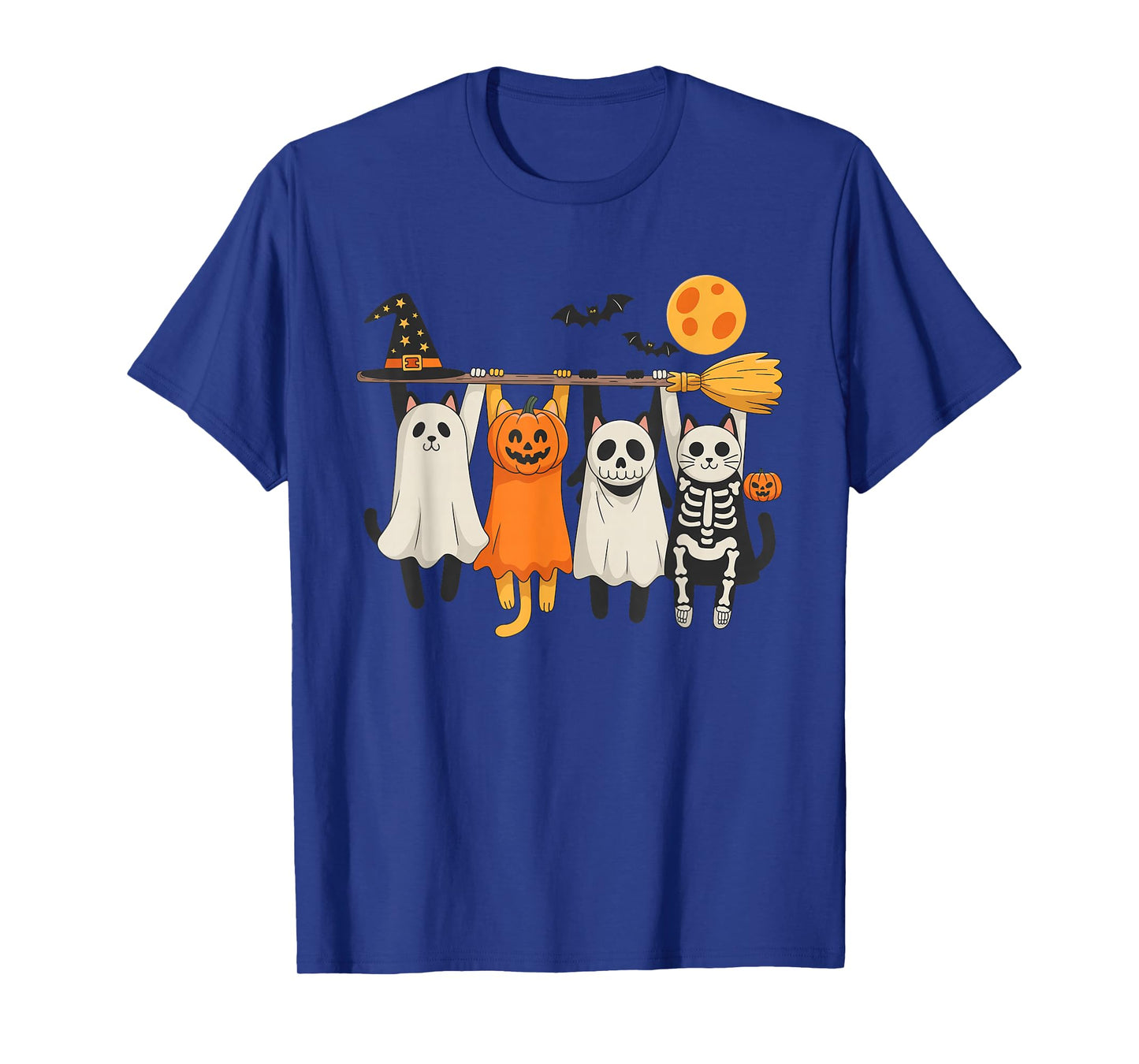 Cute Halloween Cat Ghost Pumpkin Skeleton T-Shirt