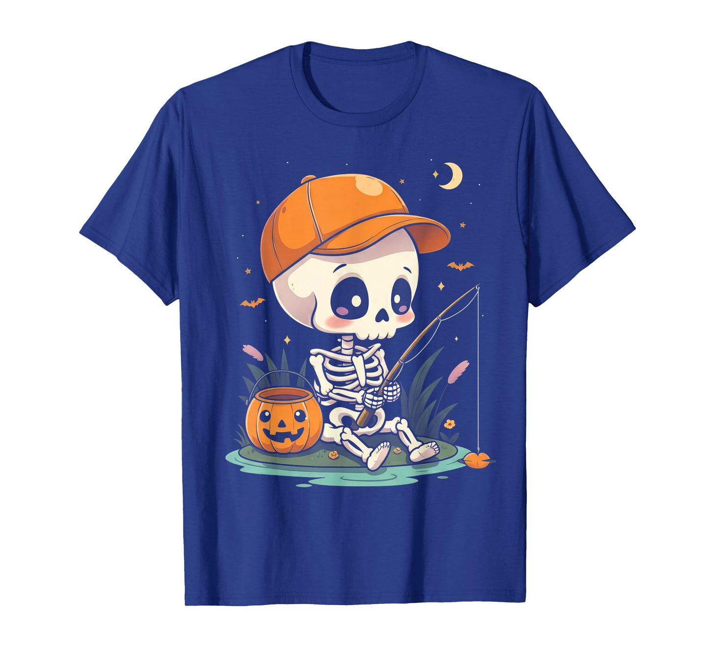 Skeleton Fishing Halloween Costume Funny Fishing Boys Kids T-Shirt