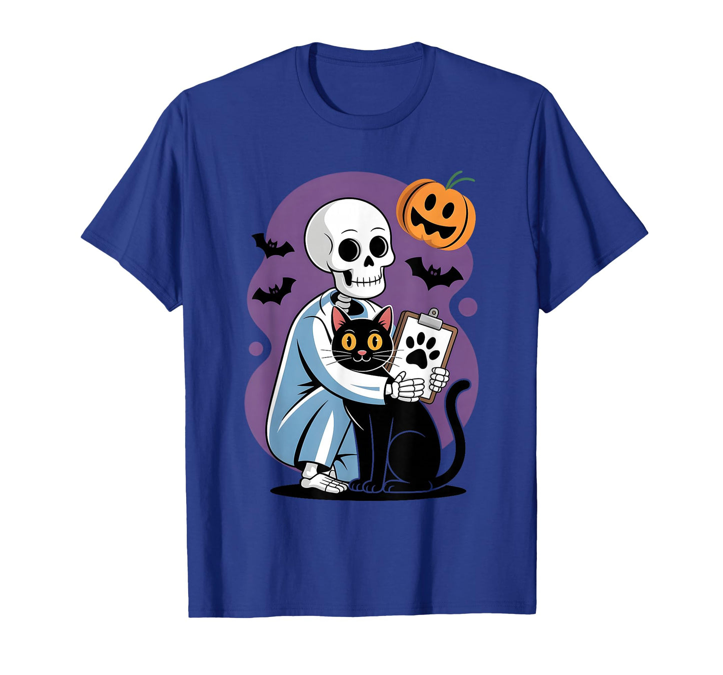 Skeleton Hugging Cat Funny Vet Cat Lover Halloween Men Women T-Shirt