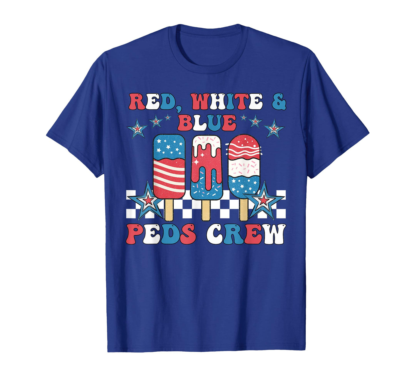 Retro Red White Blue PEDS Crew Ice Cream US Flag 4th Of July T-Shirt