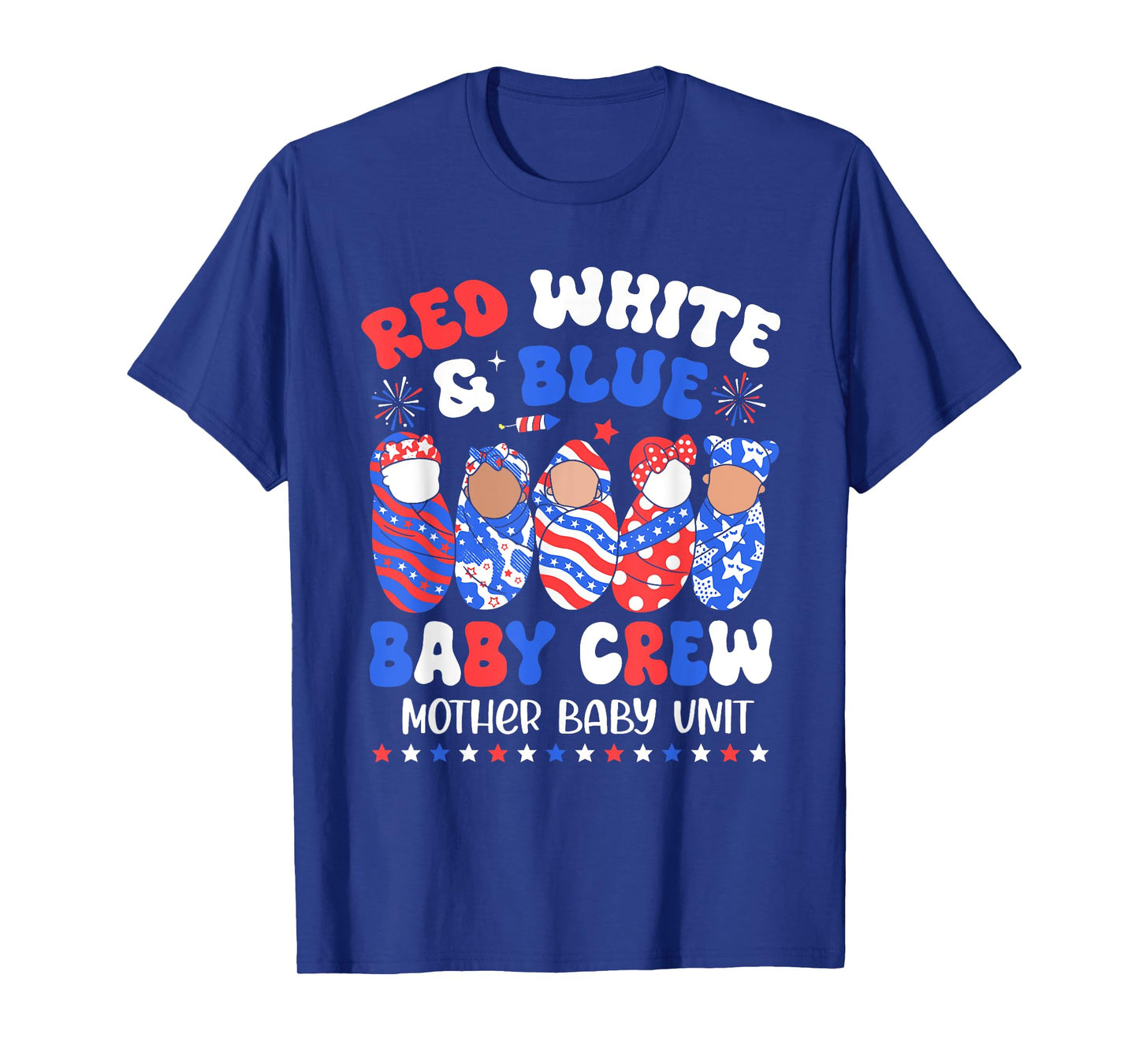 Retro Red White Blue Baby Crew Mother Baby Unit 4th Of July T-Shirt for Women Men