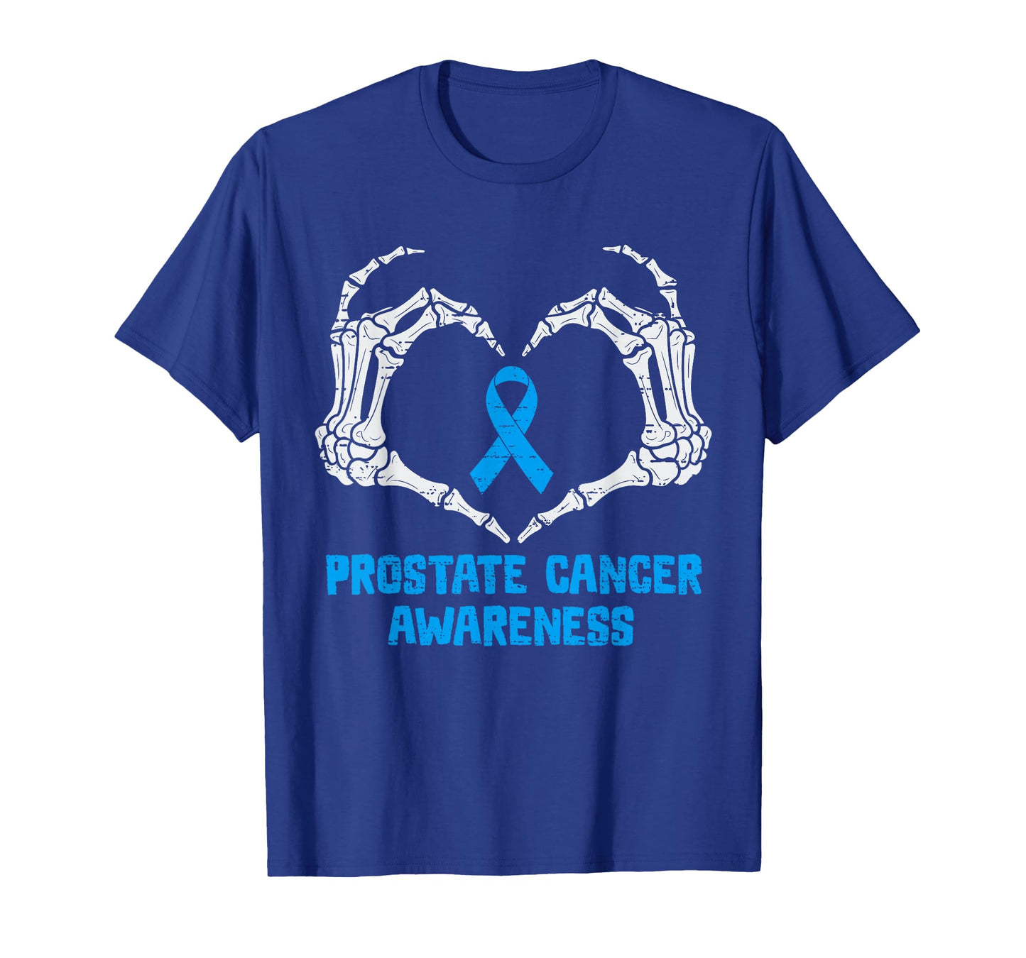Prostate Cancer Awareness Skeleton Heart Ribbon Blue Support T-Shirt