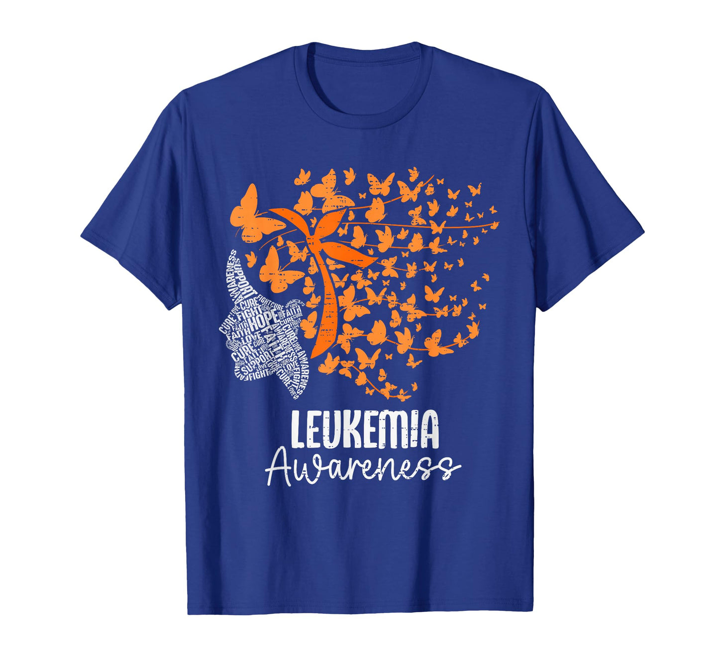 Womens Leukemia Awareness Butterfly Ribbon Orange Support T-Shirt