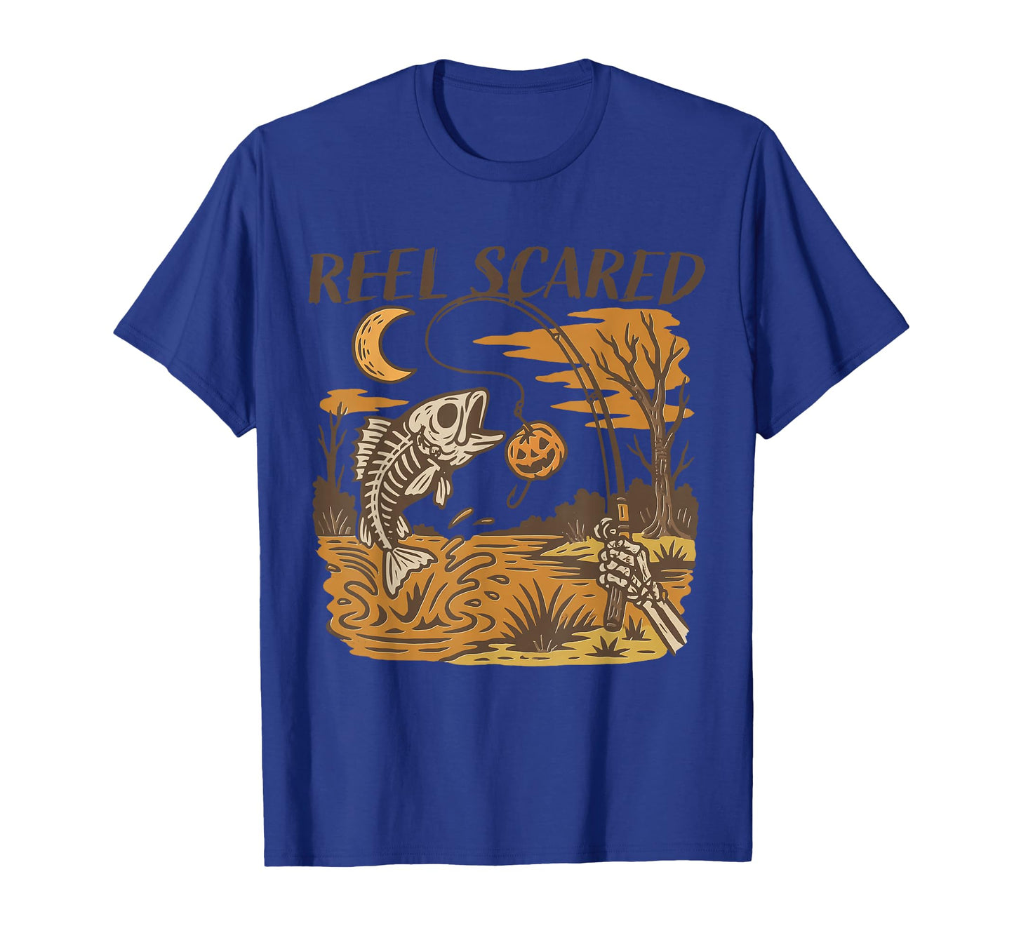 Reel Scared Funny Halloween Fishing Skeleton Fisherman T-Shirt