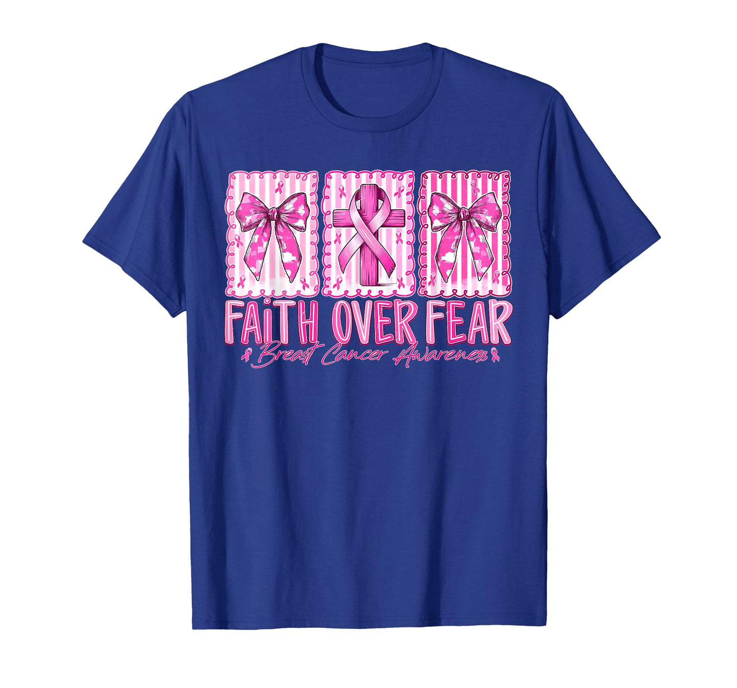 Preppy Faith Over Fear Breast Cancer Bow Warrior Christian T-Shirt