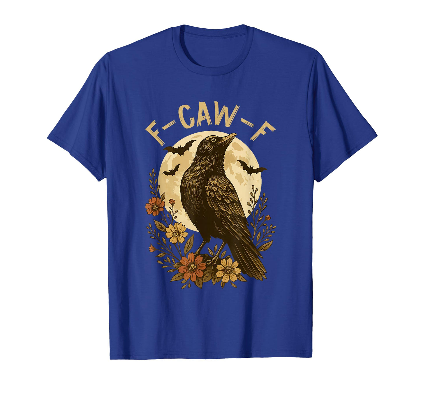 Black Crow F-Caw-F Raven Bird Saying Graphic Retro Floral T-Shirt