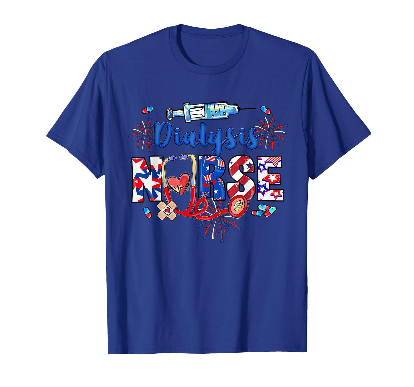 Dialysis Nurse Stethoscope USA Flag Patriotic 4th Of July T-Shirt