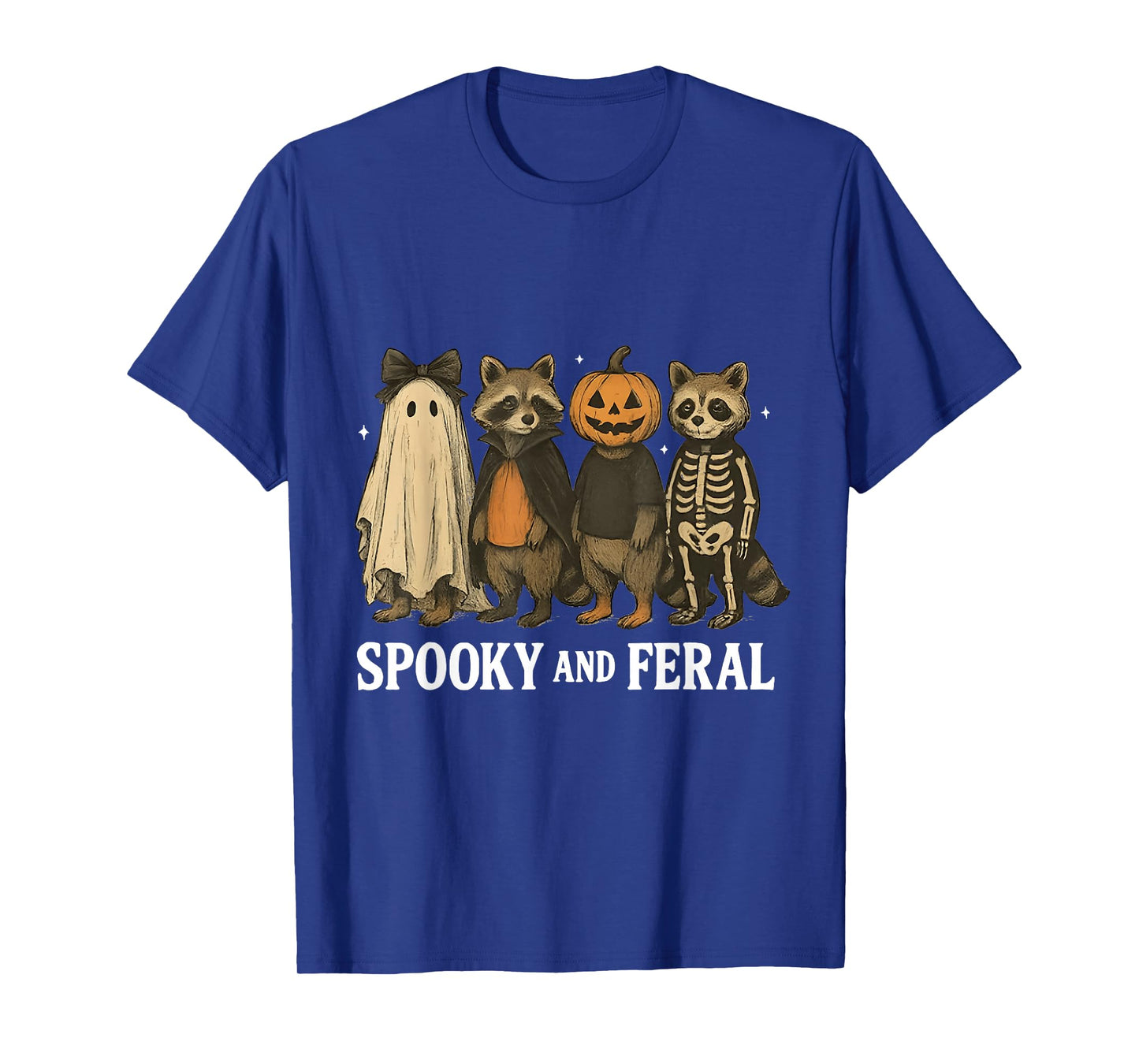 Spooky and Feral Retro Halloween Raccoon Ghost Pumpkin T-Shirt
