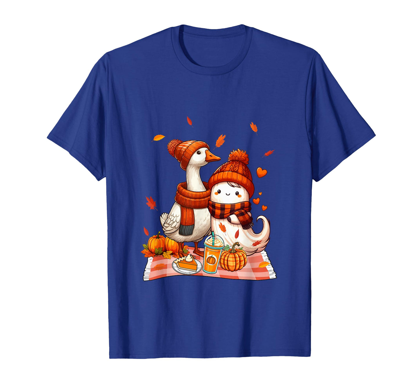 Goose with Boo Halloween Thanksgiving Fall Leaves Pumpkins T-Shirt