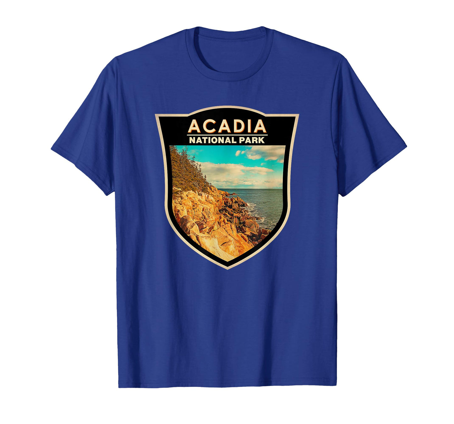 Acadia National Park Maine Bar Harbor Watercolor Badge T-Shirt