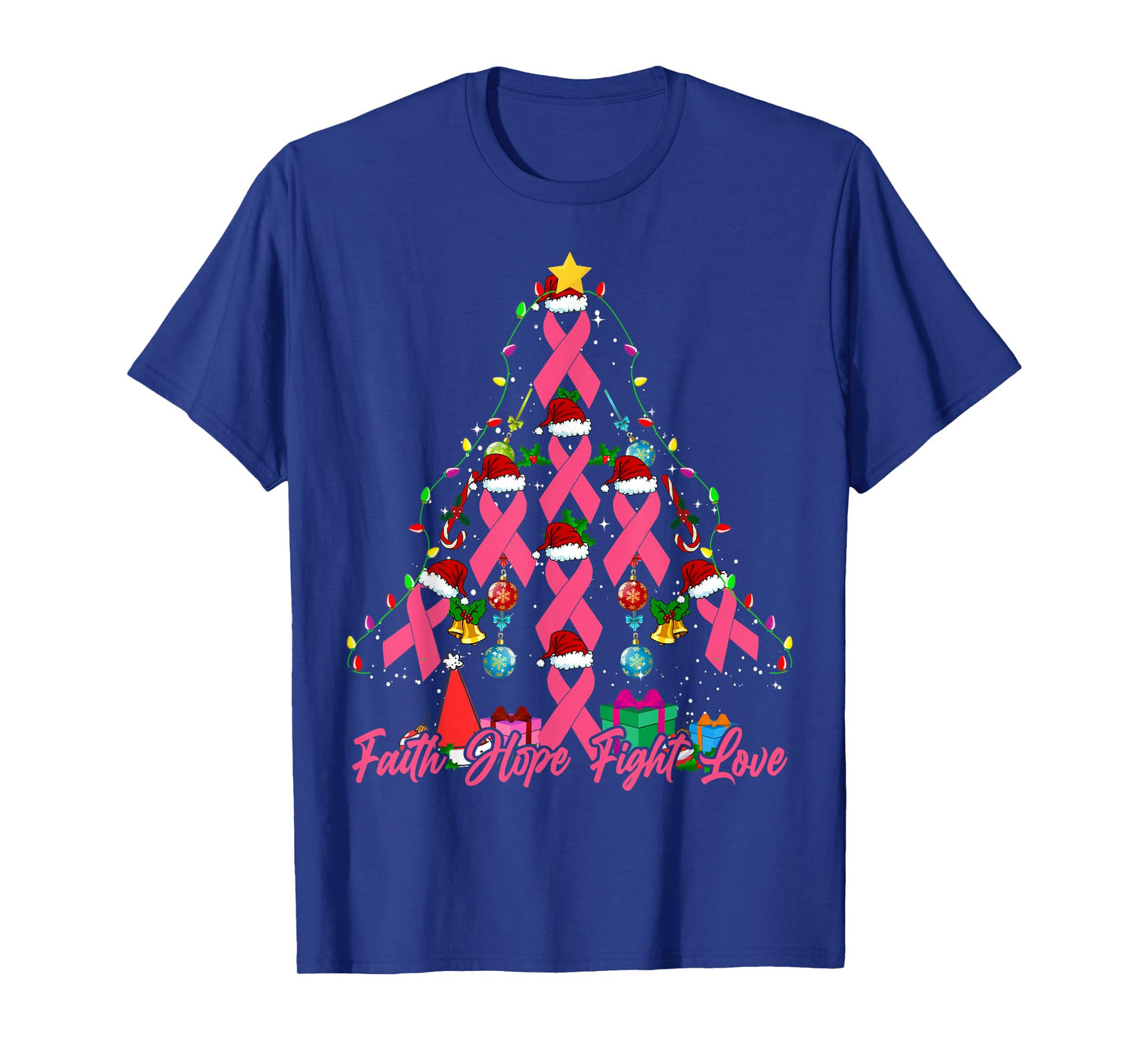 Santa Pink Ribbon Christmas Tree Breast Cancer Awareness T-Shirt