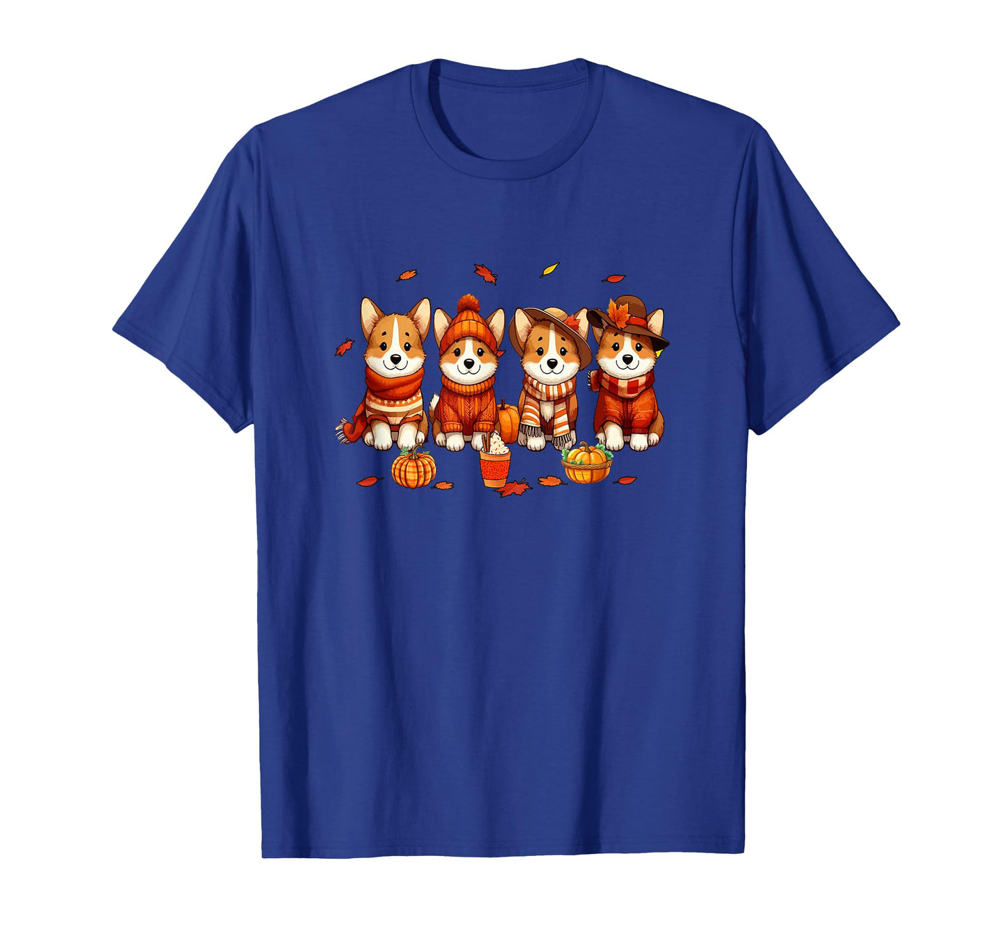 Group Corgis Thanksgiving Pilgrim Fall Leaves Pumpkins T-Shirt