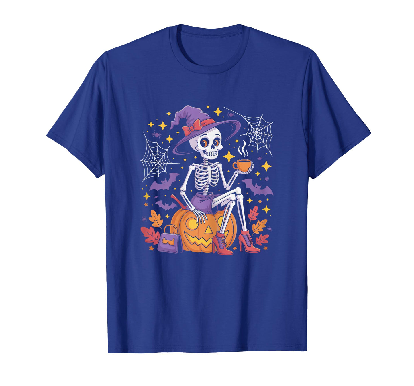 Spooky Skeleton Drinking Coffee Halloween Outfit for Women T-Shirt