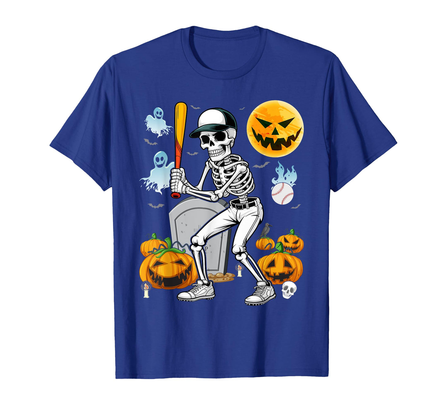 Skeleton Playing Baseball Halloween Skull Lover T-Shirt