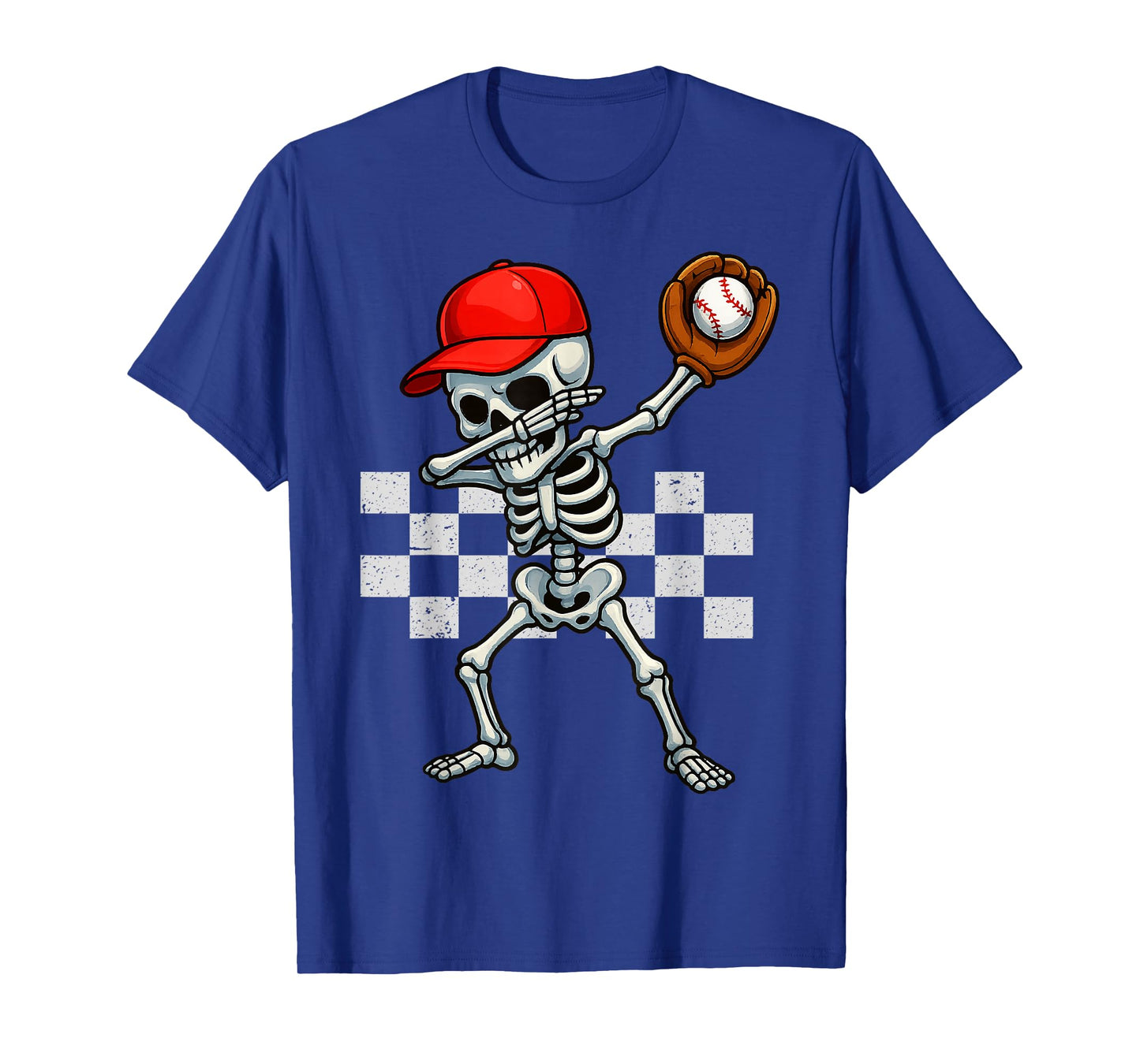 Baseball Skeleton Dabbing Checkered Sports Player T-Shirt