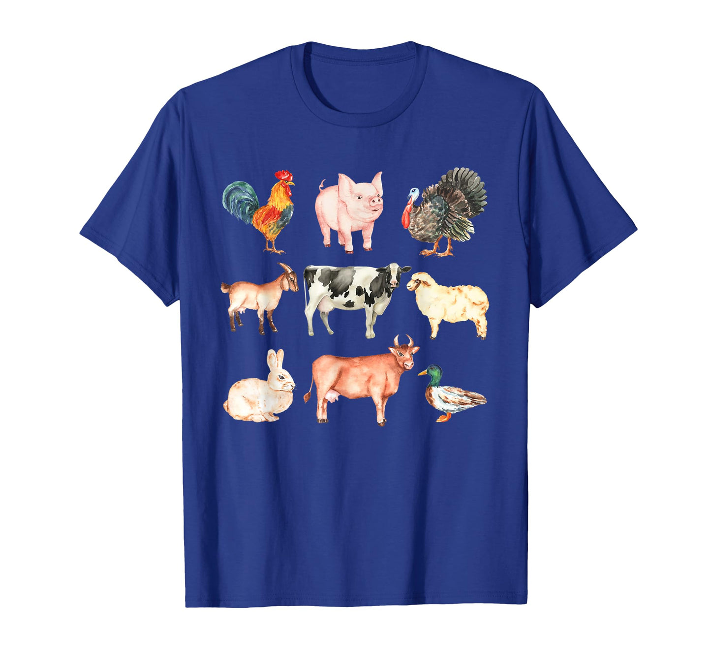 Cute Farm Animals Cow Pig Chicken Rabbit Duck Sheep and Goat T-Shirt
