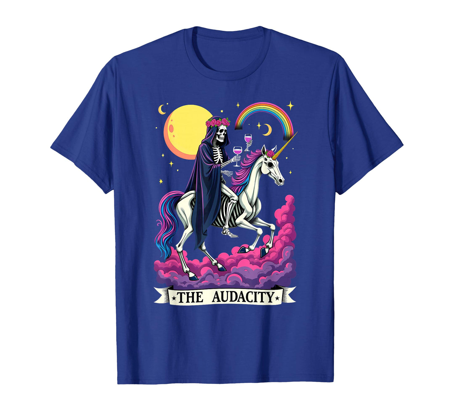Tarot Card The Audacity King Skeleton Riding Unicorn T-Shirt