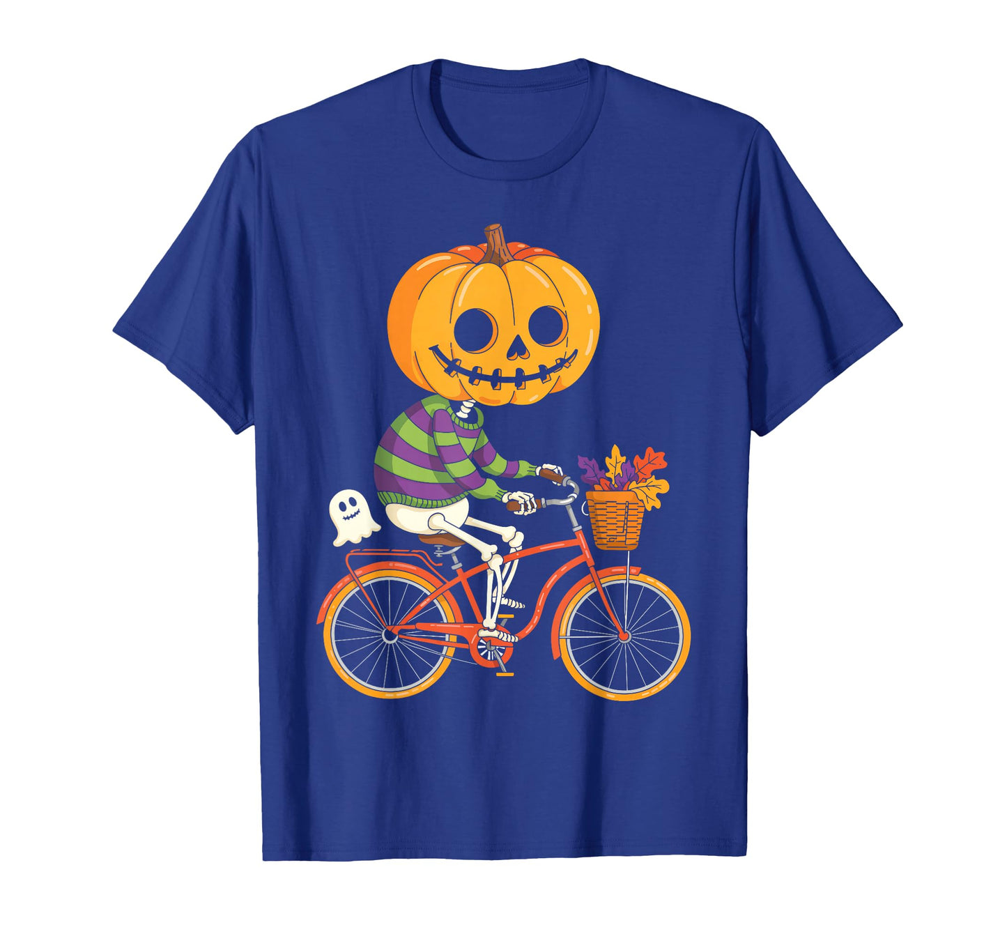Halloween Skeleton Riding Vintage Bicycle Pumpkin Costume T-Shirt