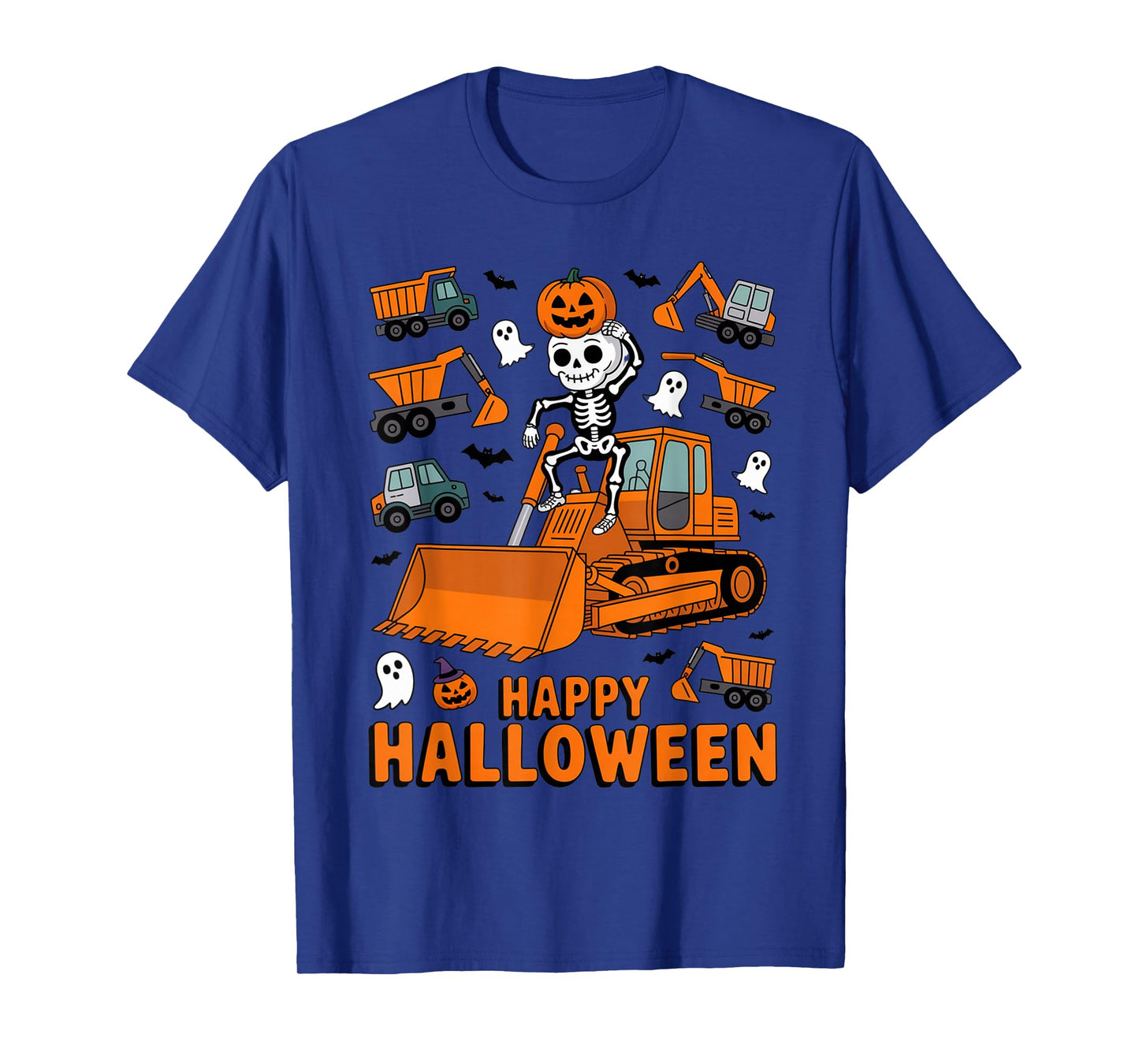 Happy Halloween Skeleton on BULLDOZERs with Trucks T-Shirt