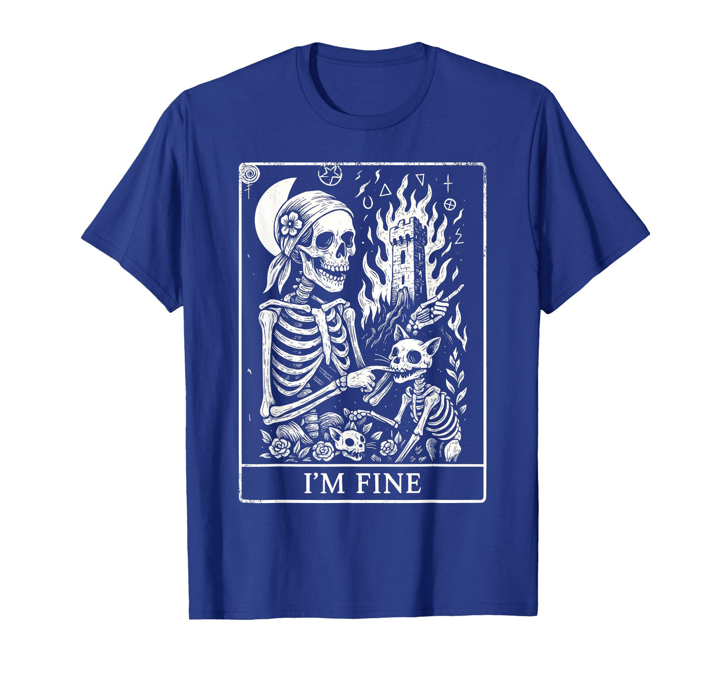 I'm Fine Skeleton Shirt Woman Skeleton Cat Funny Halloween T-Shirt