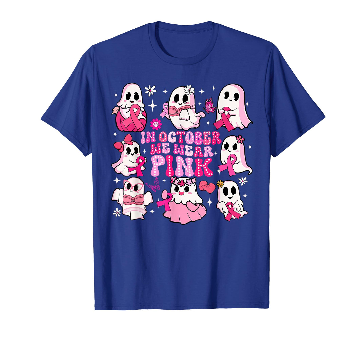 In October We Wear Pink Funny Ghost Breast Cancer Awareness T-Shirt
