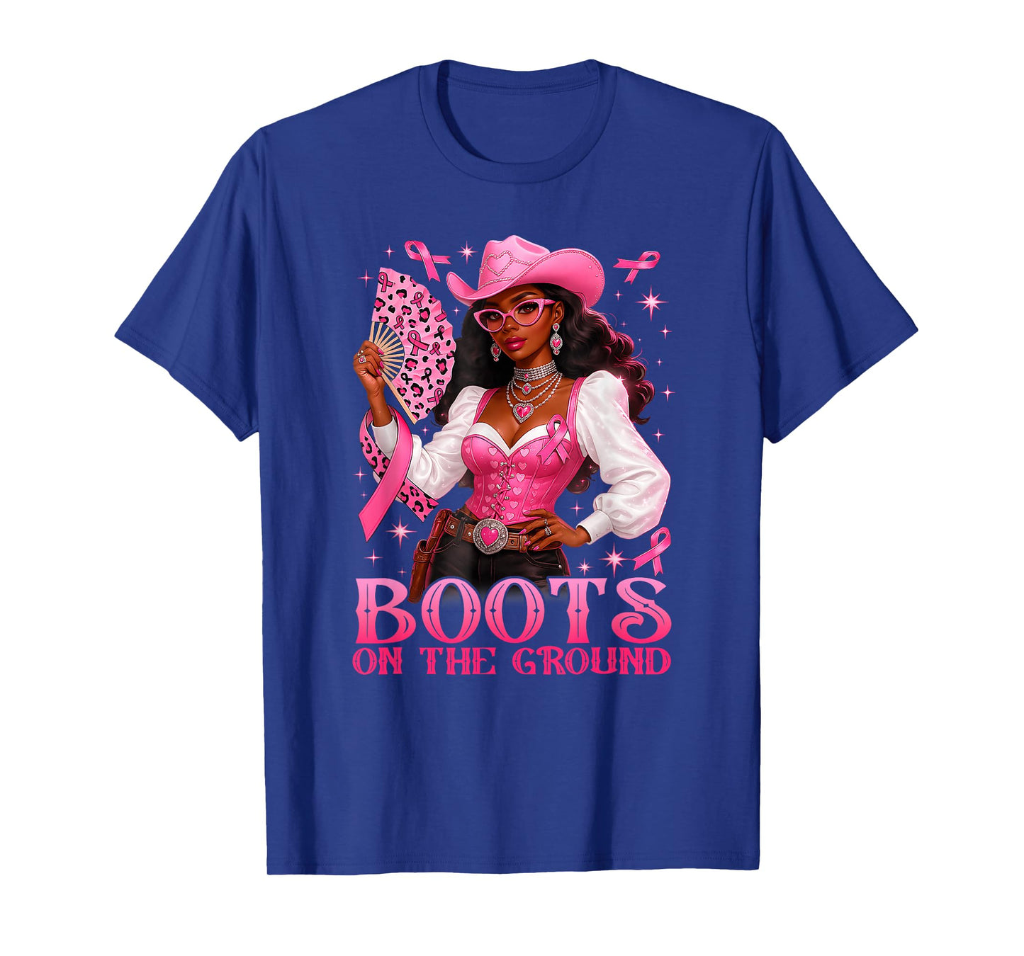 Boots On The Ground Pink Cowgirl Breast Cancer Western Women T-Shirt