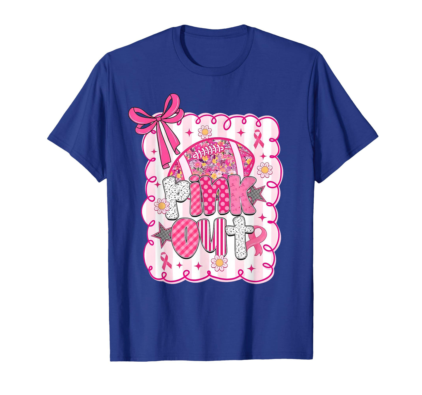 Pink Out Breast Cancer Football Coquette Bow Mom Girls Women T-Shirt