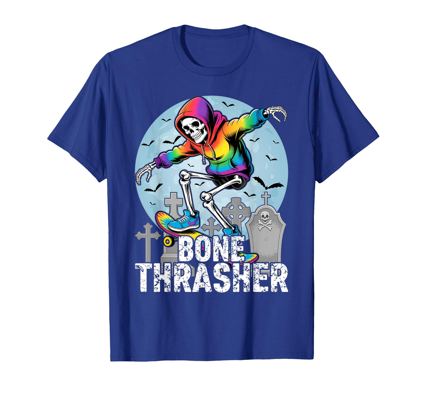 Bone Thrasher, Funny Skeleton Skateboarder Halloween T-Shirt