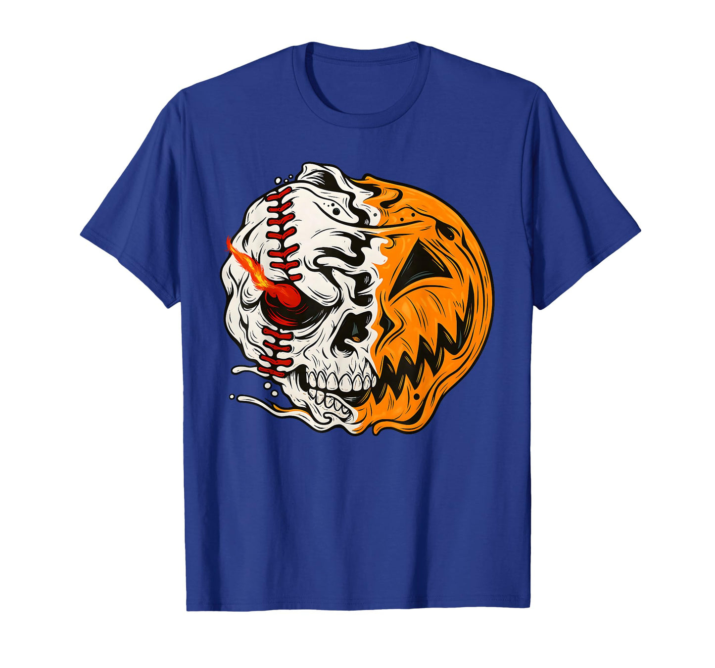 Halloween Baseball Player Pumpkin Skull Skeleton Spooky Kids T-Shirt