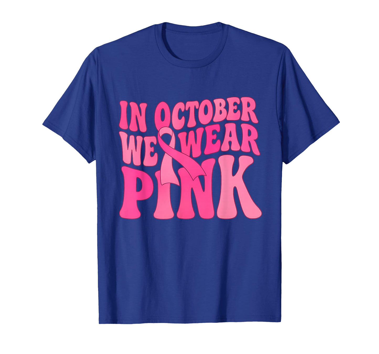 Groovy Wavy in October We Wear Pink Breast Cancer Awareness T-Shirt