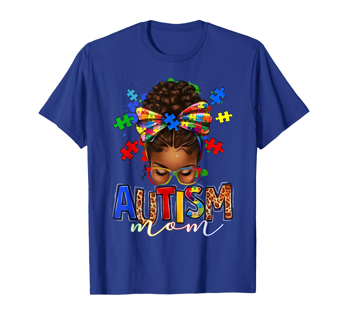 Autism Mom Messy Bun Black Women Autism Awareness Puzzle T-Shirt
